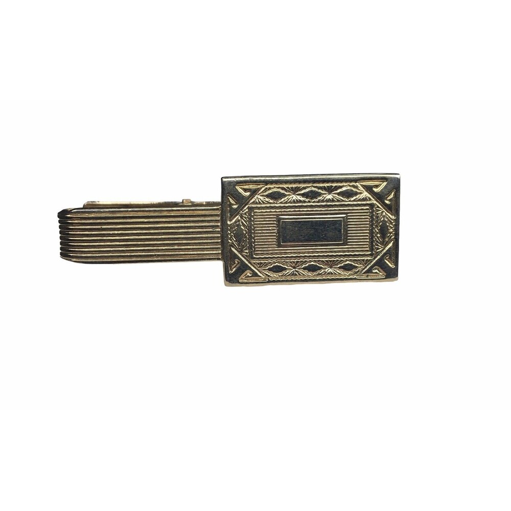 Vtg.‎ Gold Tone Tie Clip Bar Men's Engrave Ready Monogram MCM Ornate Estate